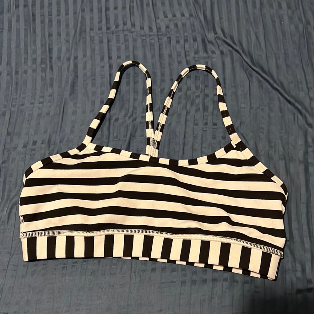 Lululemon Athletica Black & White Striped Sports Bra